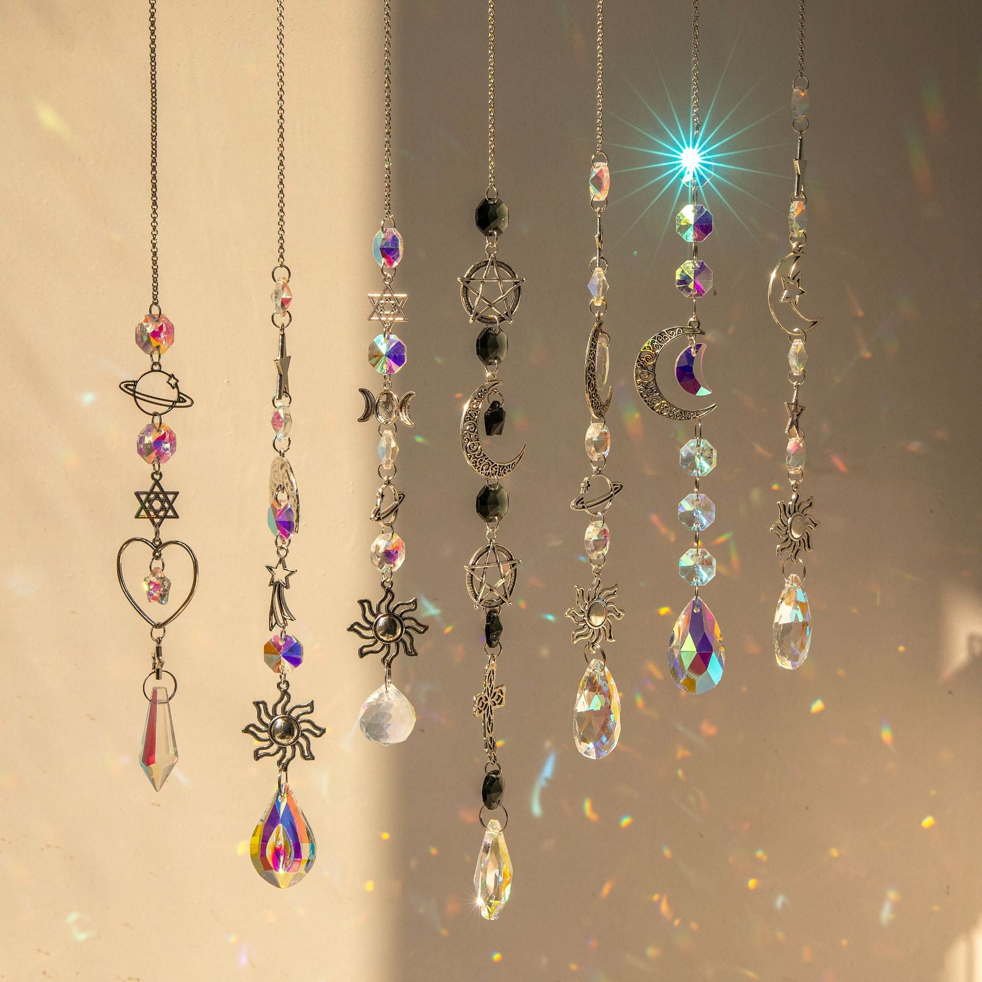 Wholesale Silver Planet Galaxy Sun Moon Star Crystal Sun Catcher Pendant